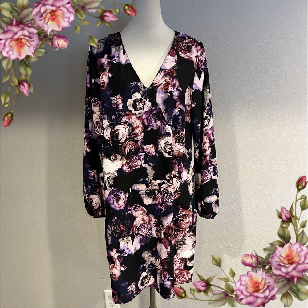 Covington v-neck floral long sleeve loose fit dress size Large